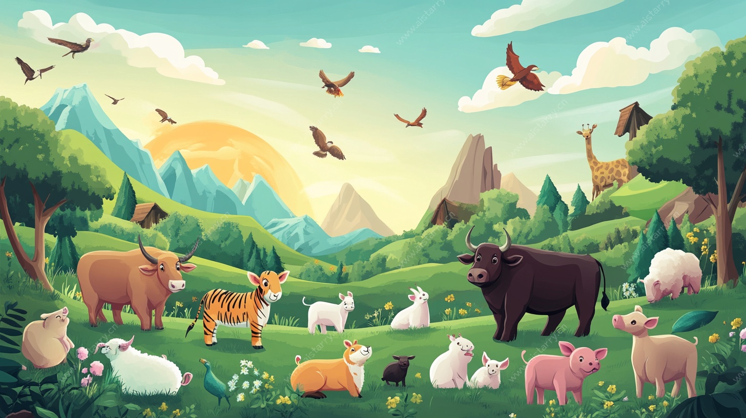 动物齐聚的美丽自然场景