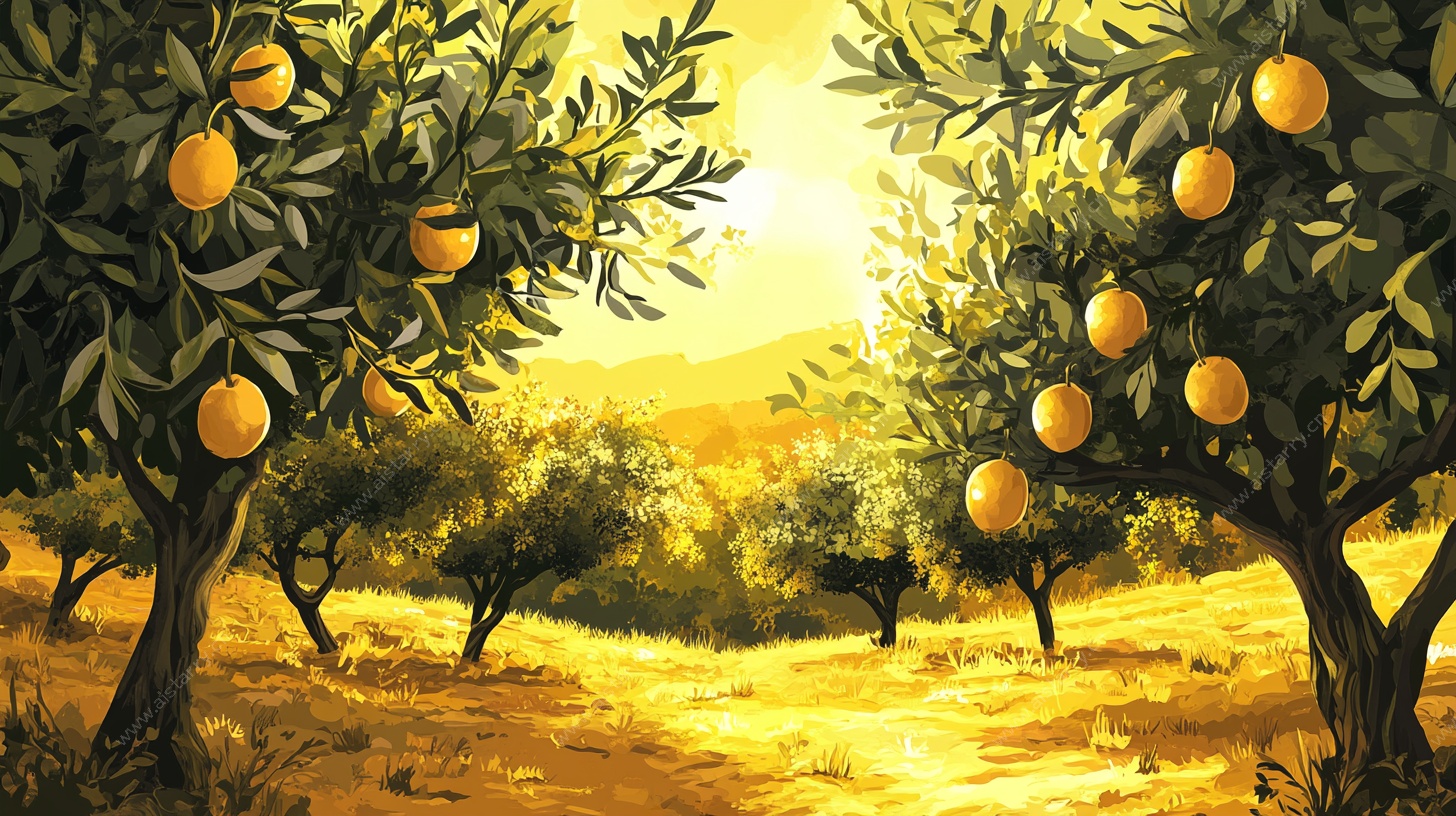 夕阳下的橙子果园
