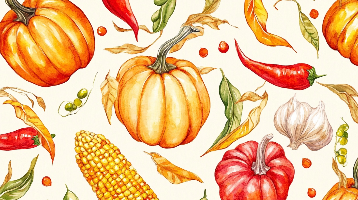 秋季丰收蔬菜水彩插画