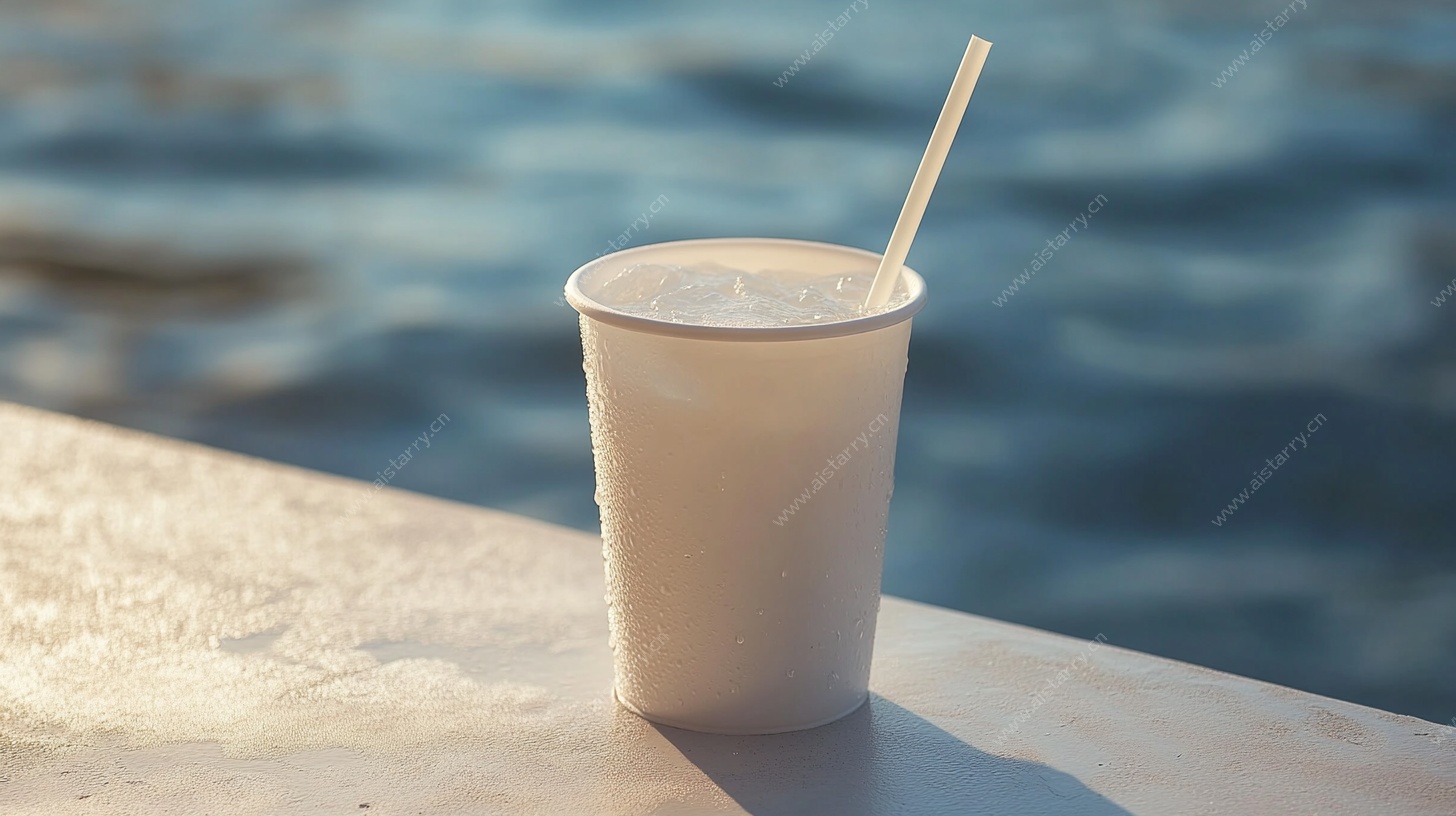 水边的一次性饮品杯