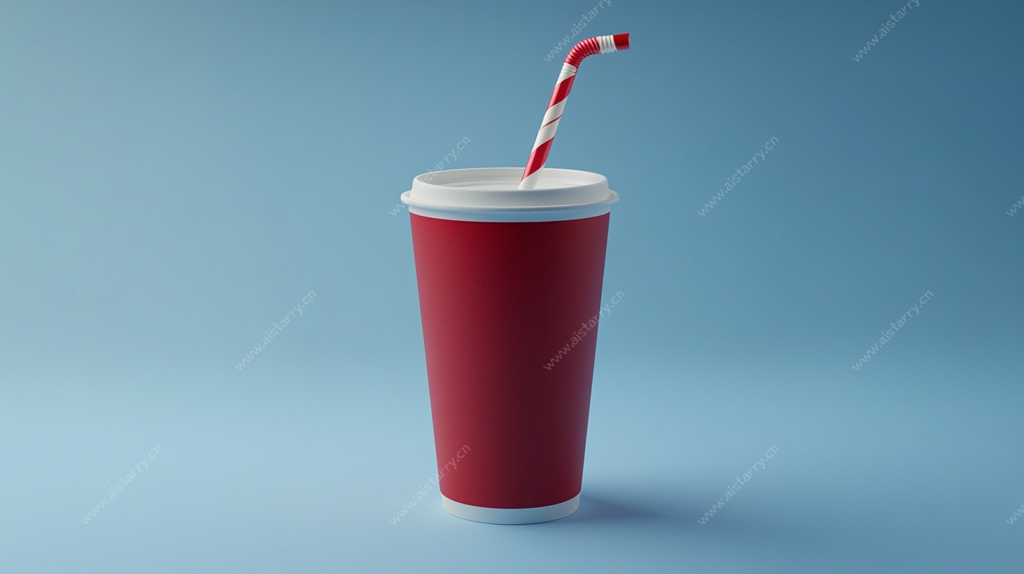 红色纸杯配条纹吸管