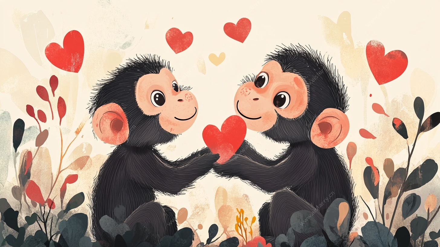 两只小猴的浪漫爱心时刻