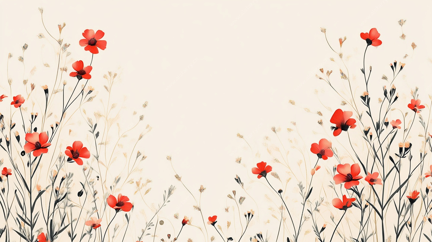 红色花卉边框背景图