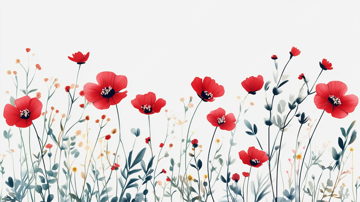 红色罂粟花卉插画背景