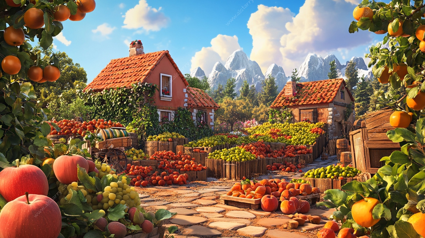 田园丰收景象的梦幻村庄