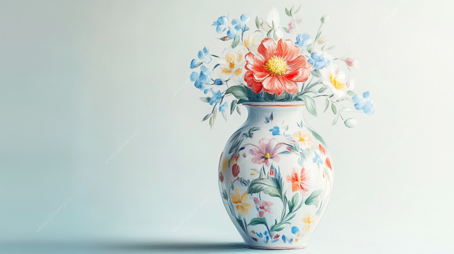 彩绘花瓶插繁花