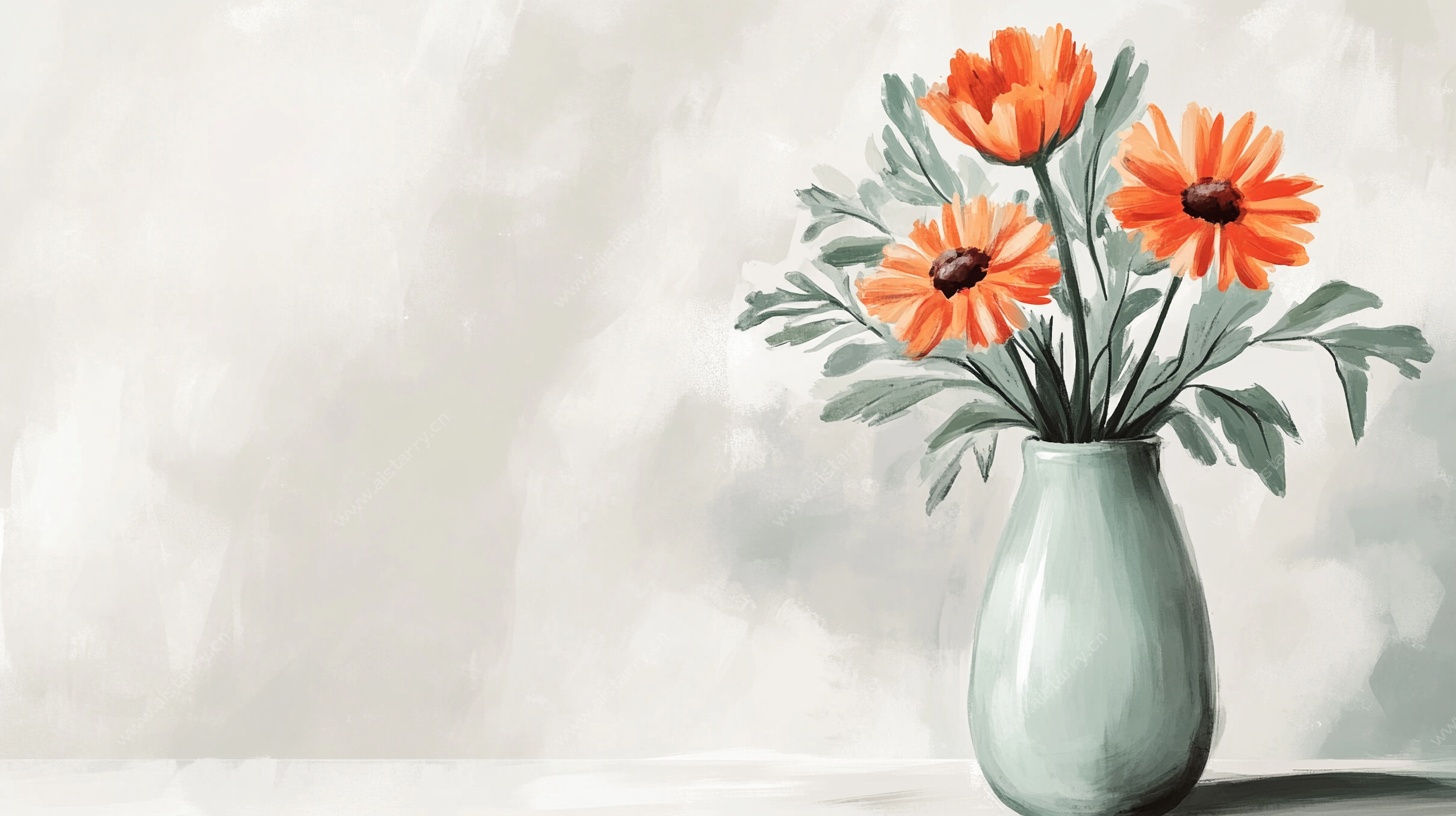 花瓶中的橙色花卉插画