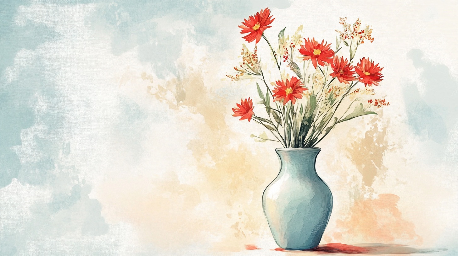 蓝色花瓶中的鲜艳花卉