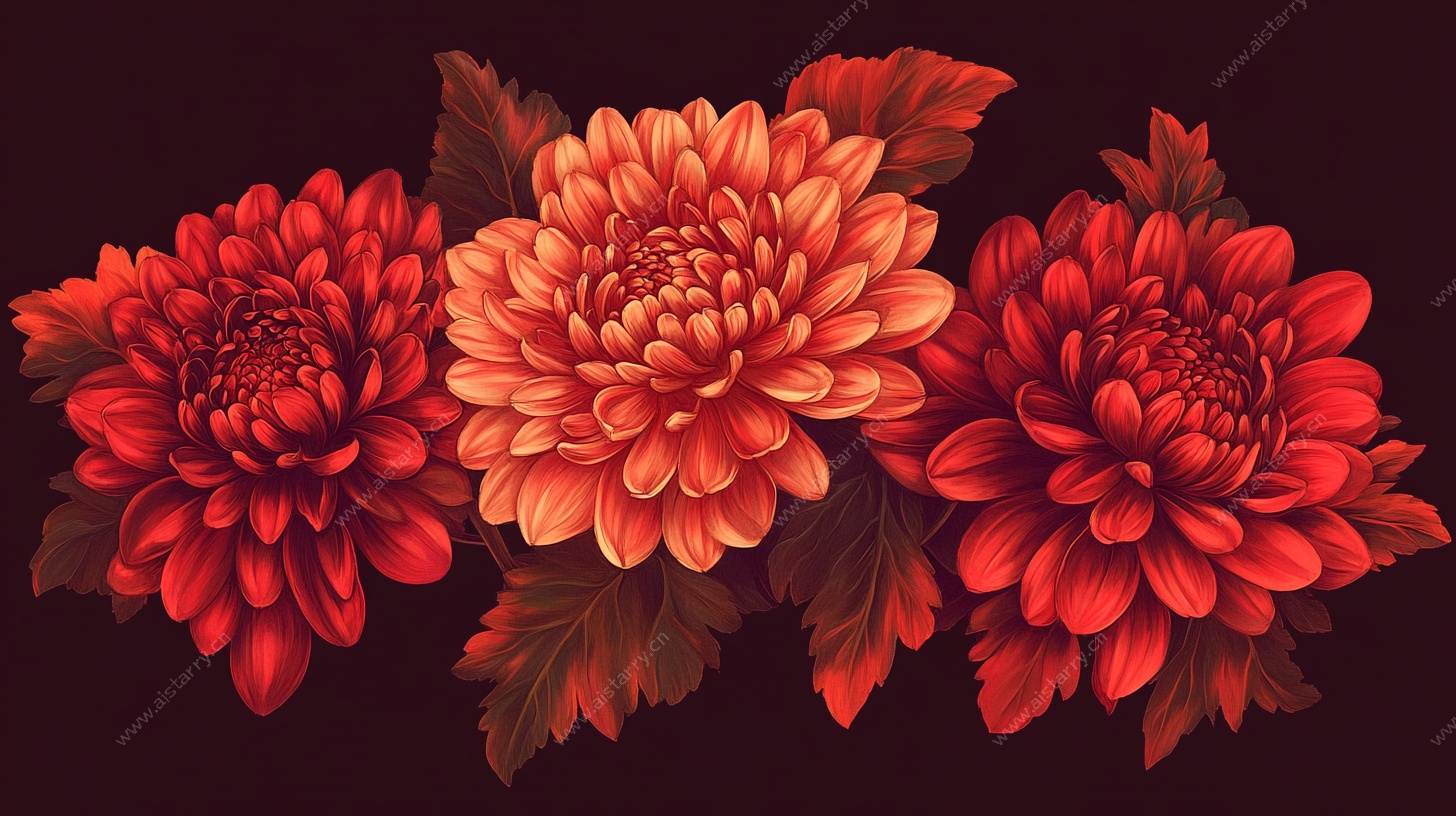 三朵艳丽菊花插画