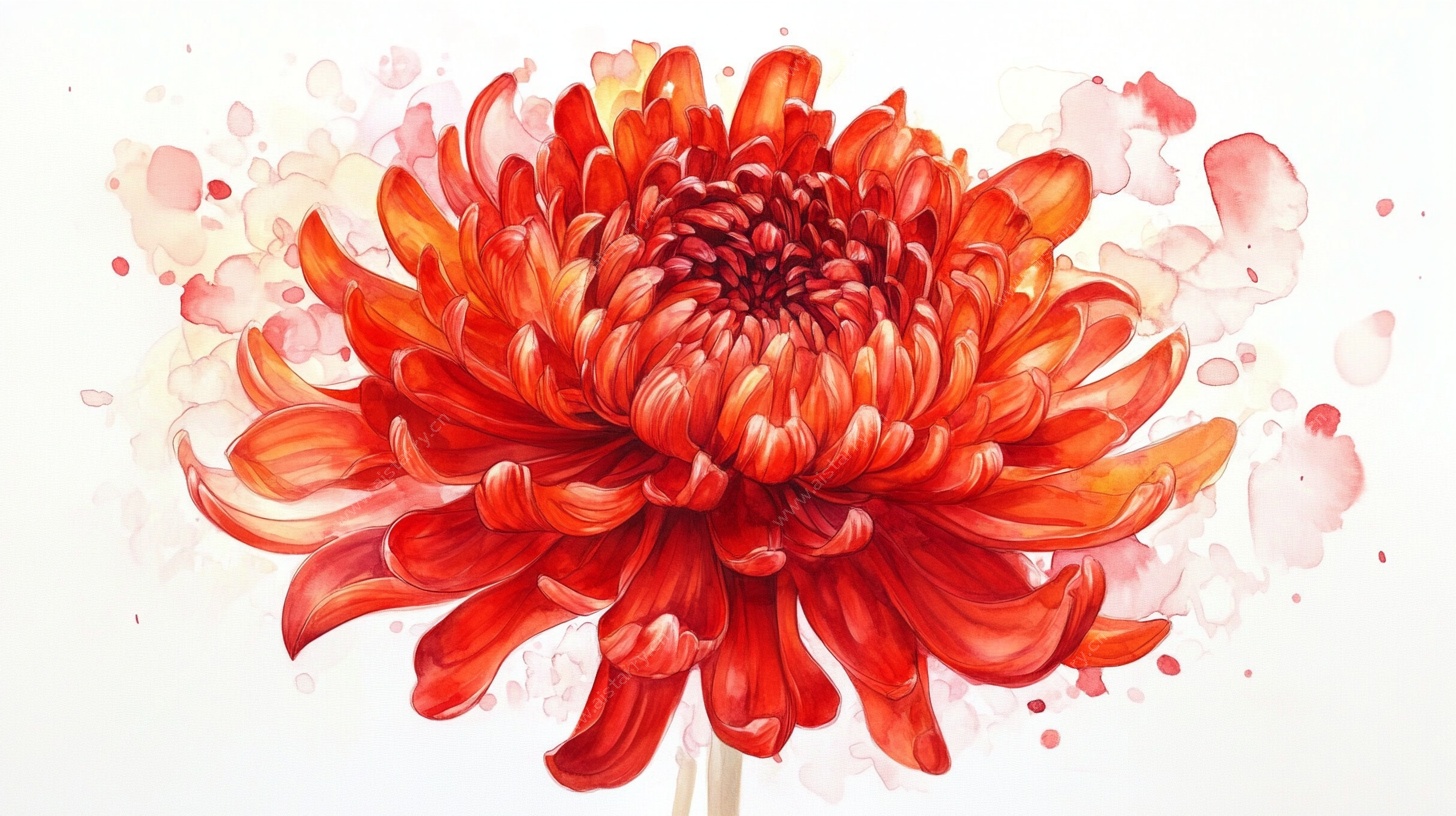 鲜艳红菊水彩插画