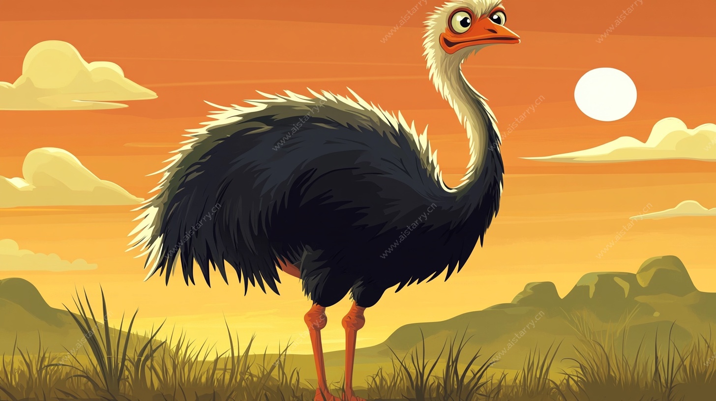 夕阳下的站立鸵鸟