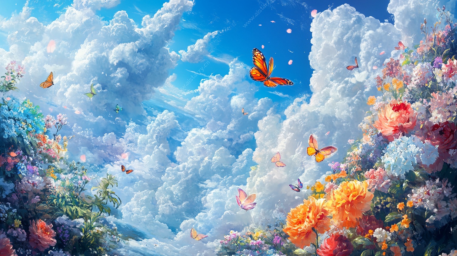 梦幻云端花海蝴蝶飞舞