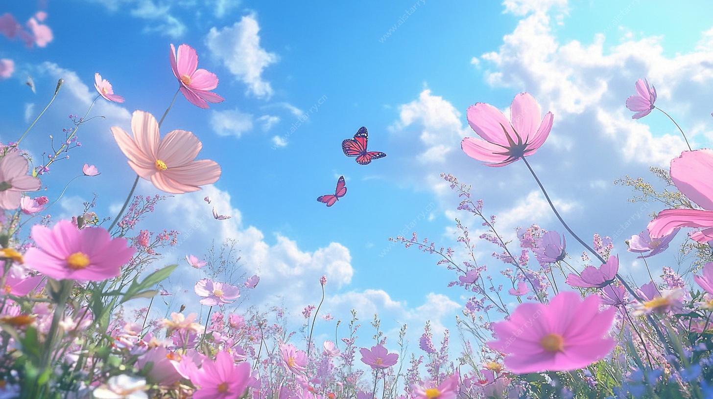 梦幻花海蝴蝶飞舞图景