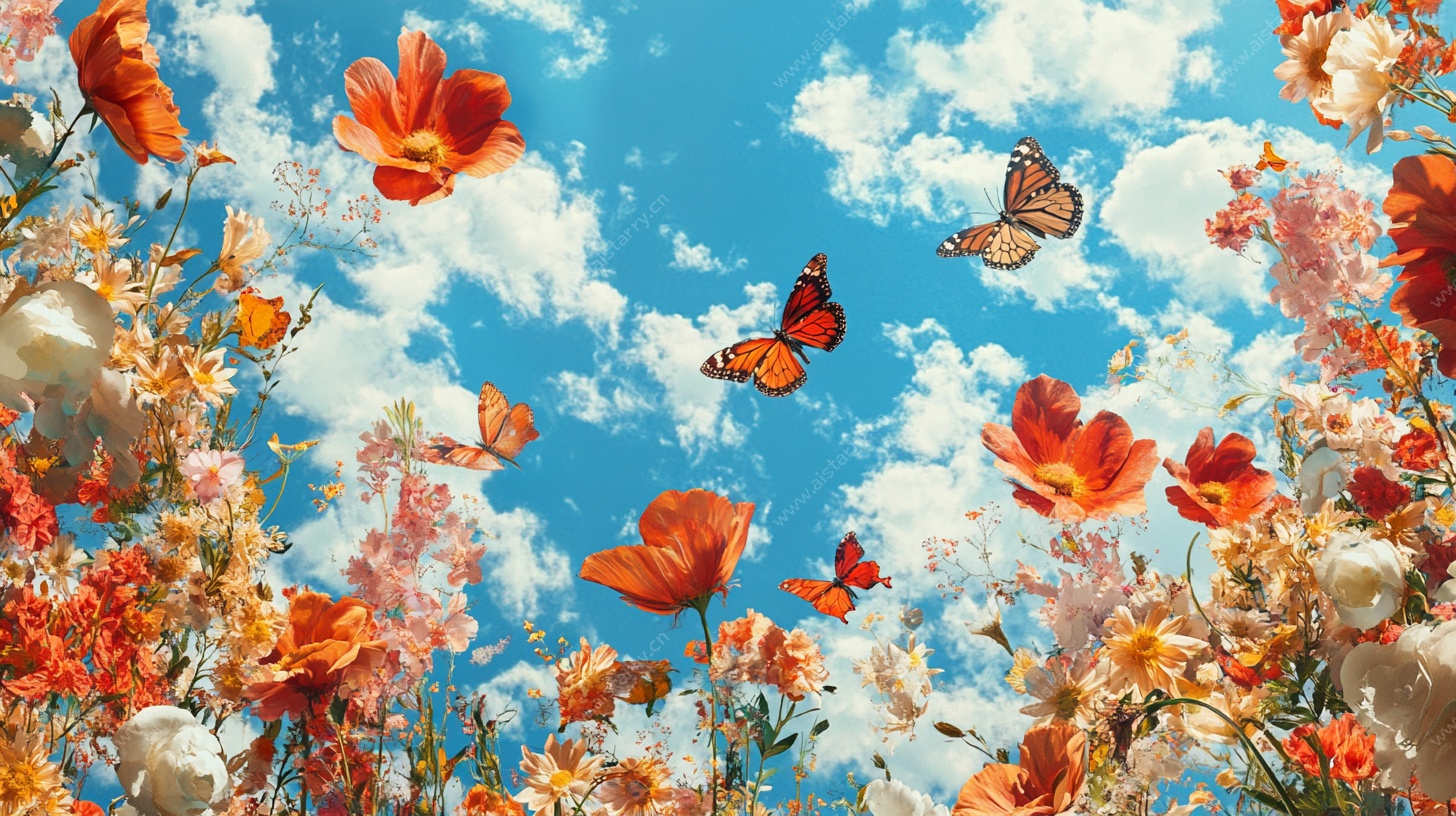 花海蝶舞 梦幻春日图景