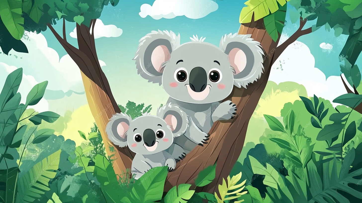 考拉母子在丛林的温馨时刻