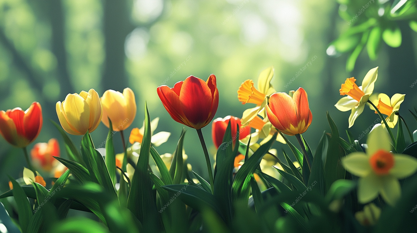 春日绚烂郁金香与水仙