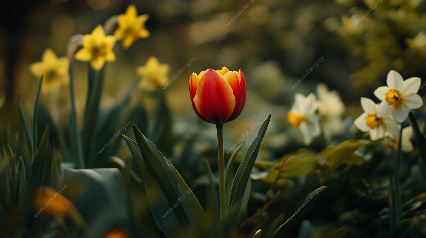 独艳郁金香与群花绽放