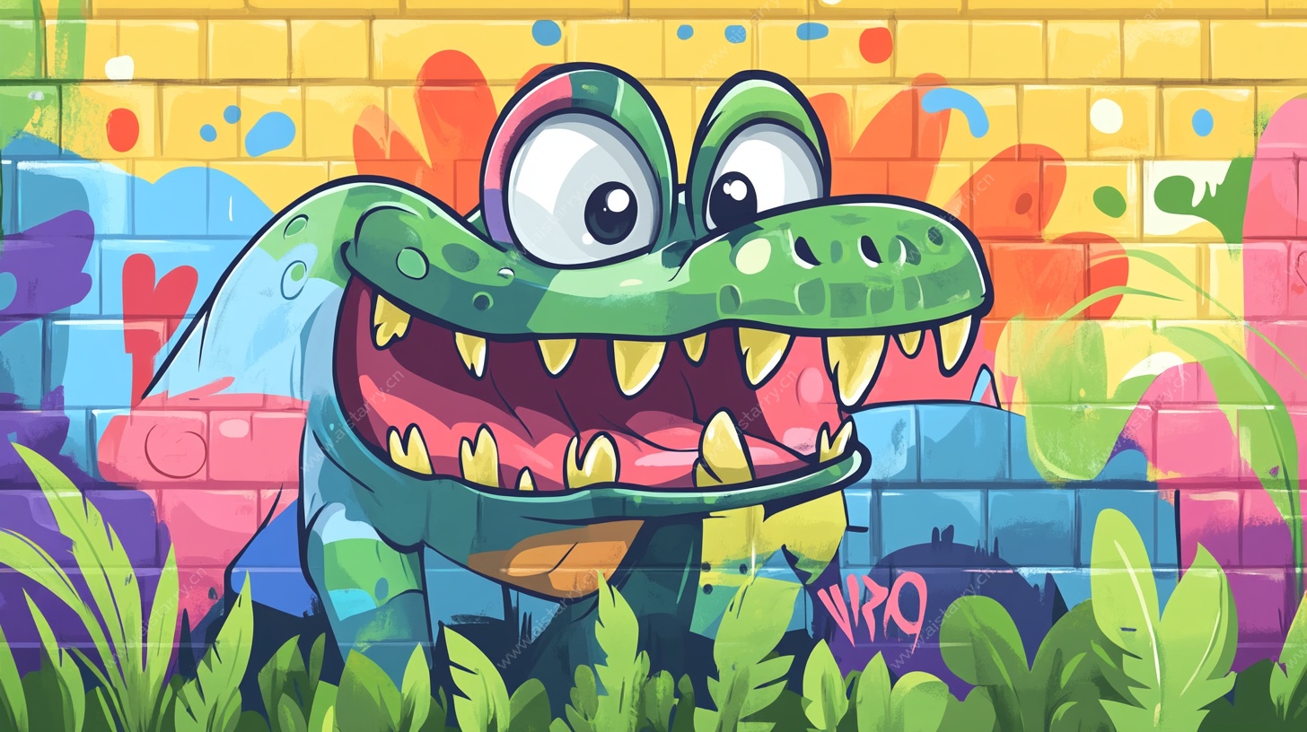 彩色卡通鳄鱼壁画形象