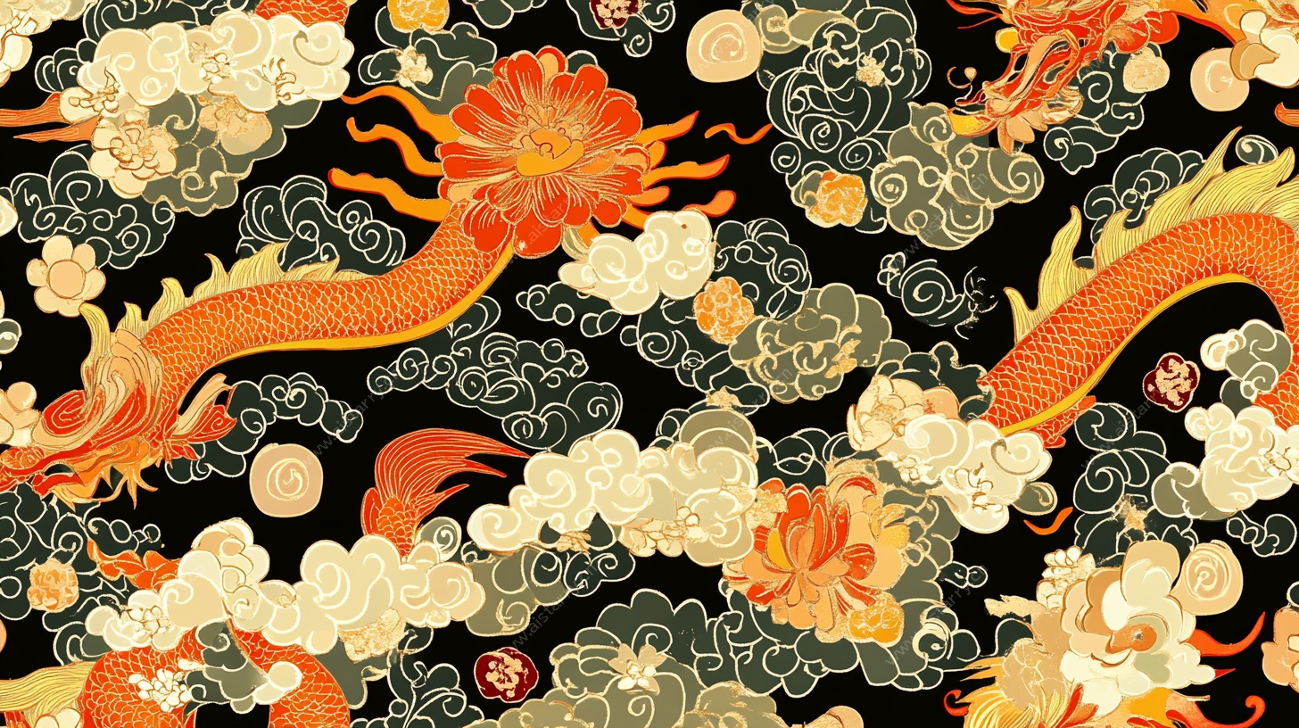 中式龙纹祥云传统图案