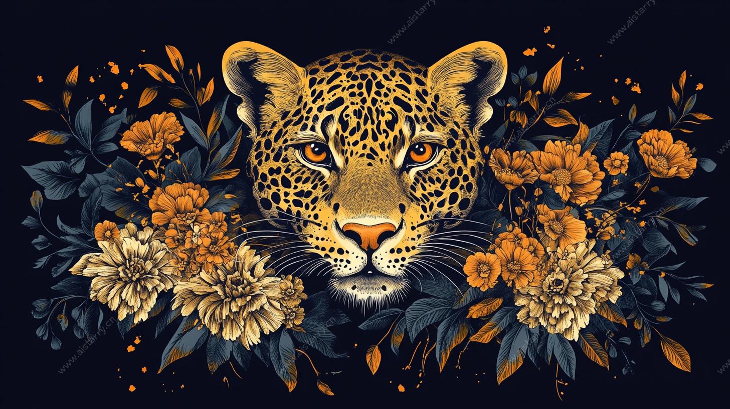 豹与繁花插画
