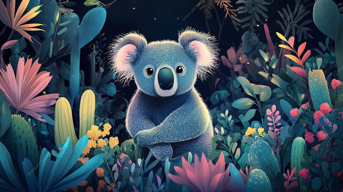 蓝考拉置身奇幻植物世界