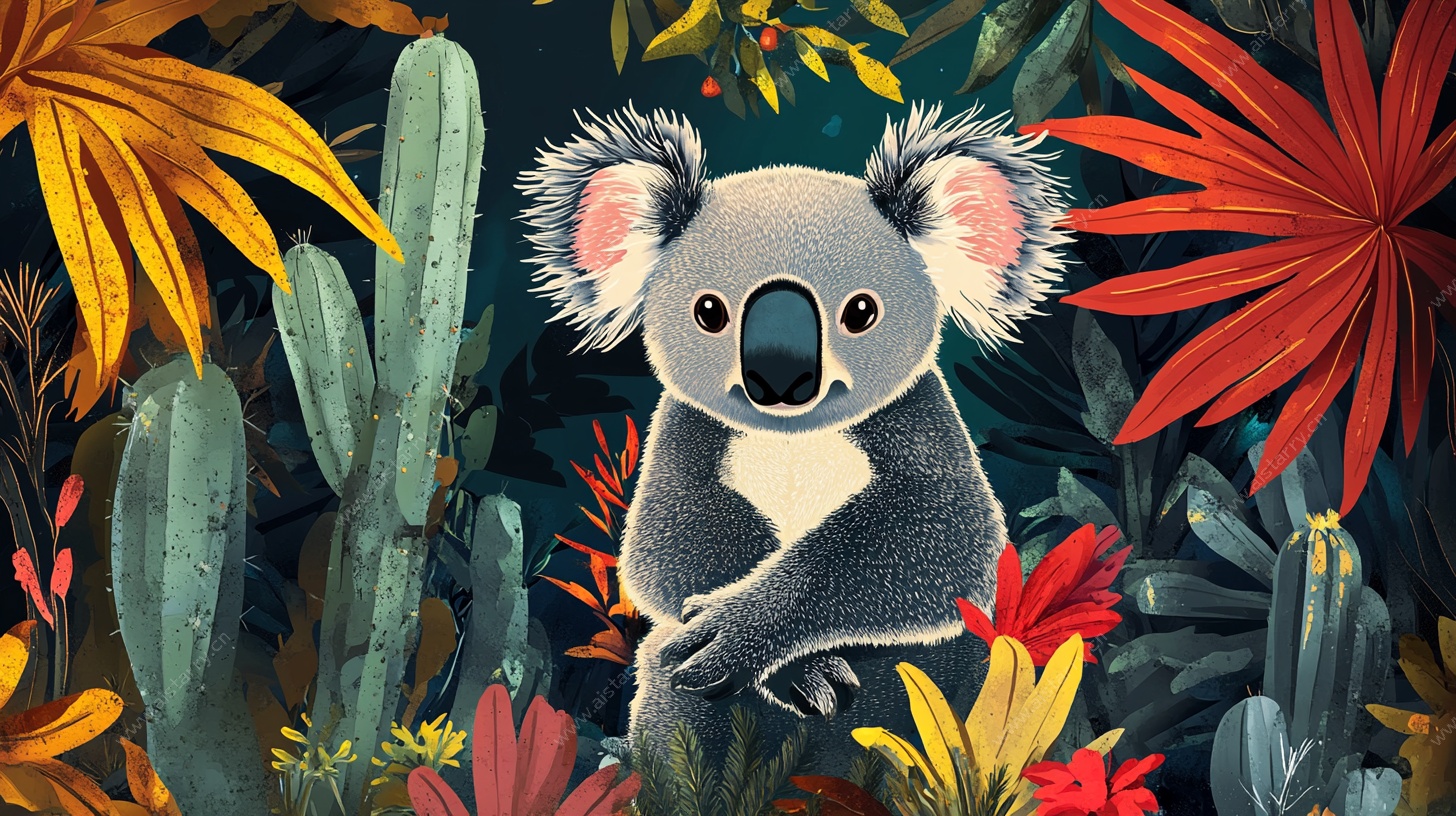 考拉置身缤纷植物世界