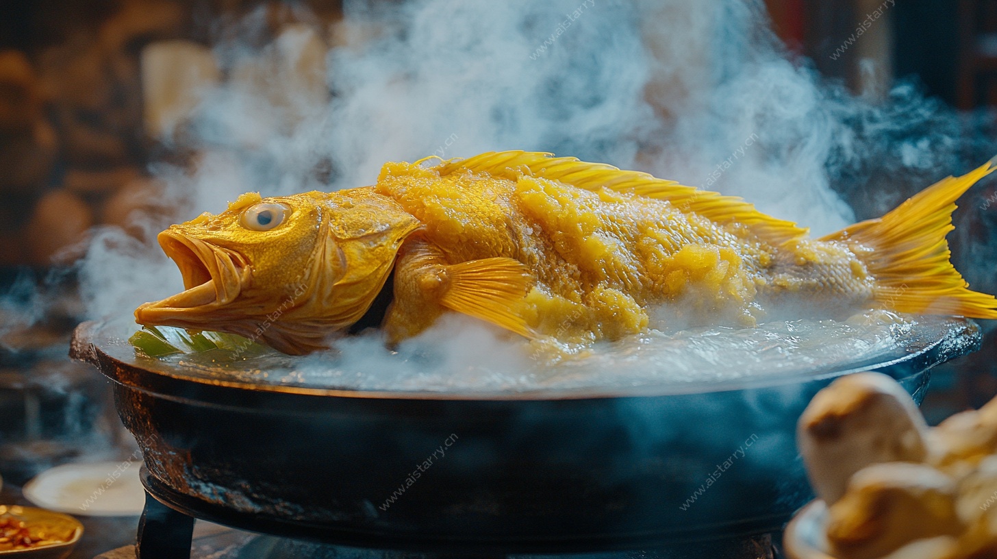 锅中鲜鱼热气腾腾