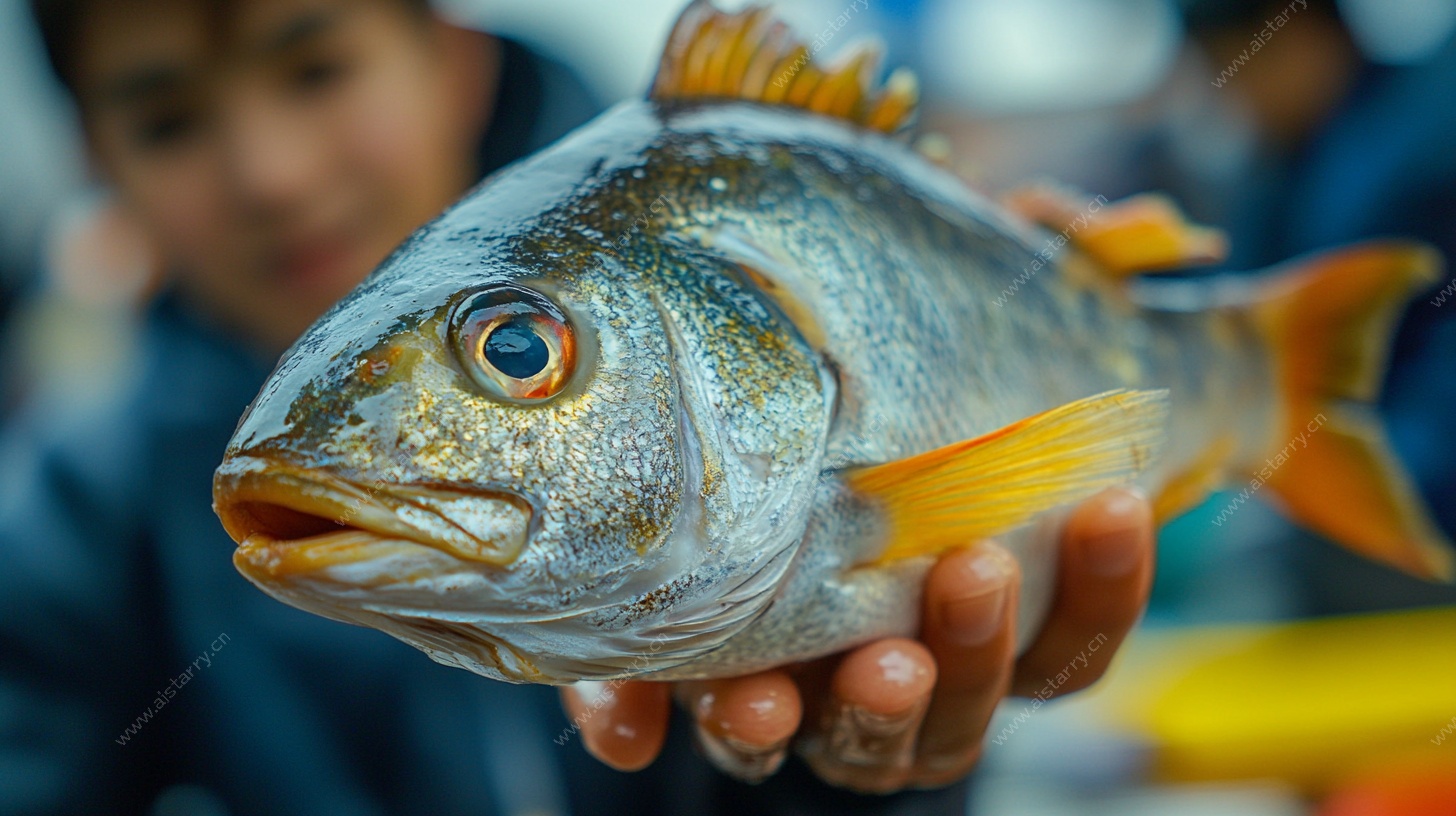 手中鲜活海鱼特写