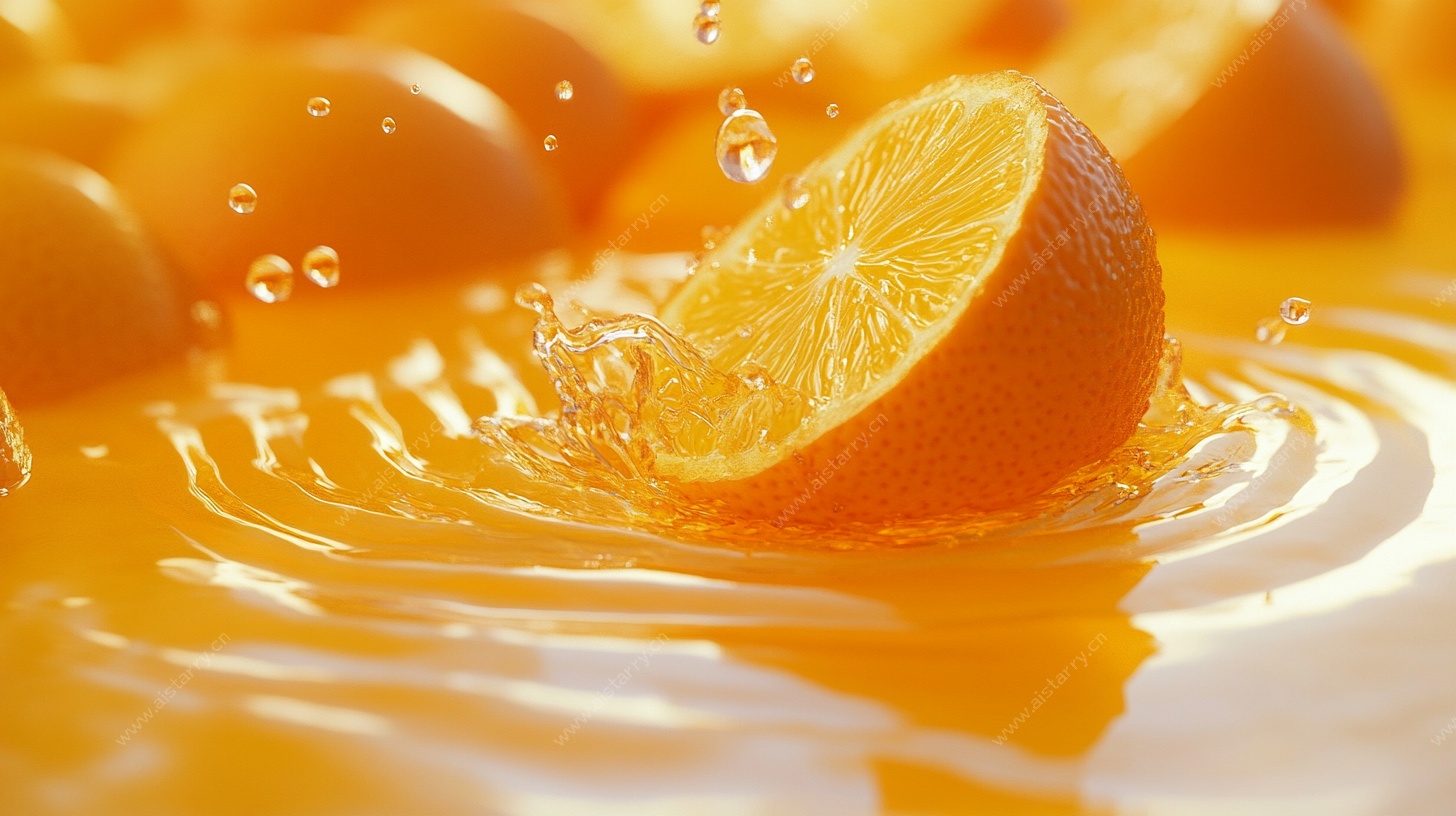 橙子入水溅起果汁瞬间
