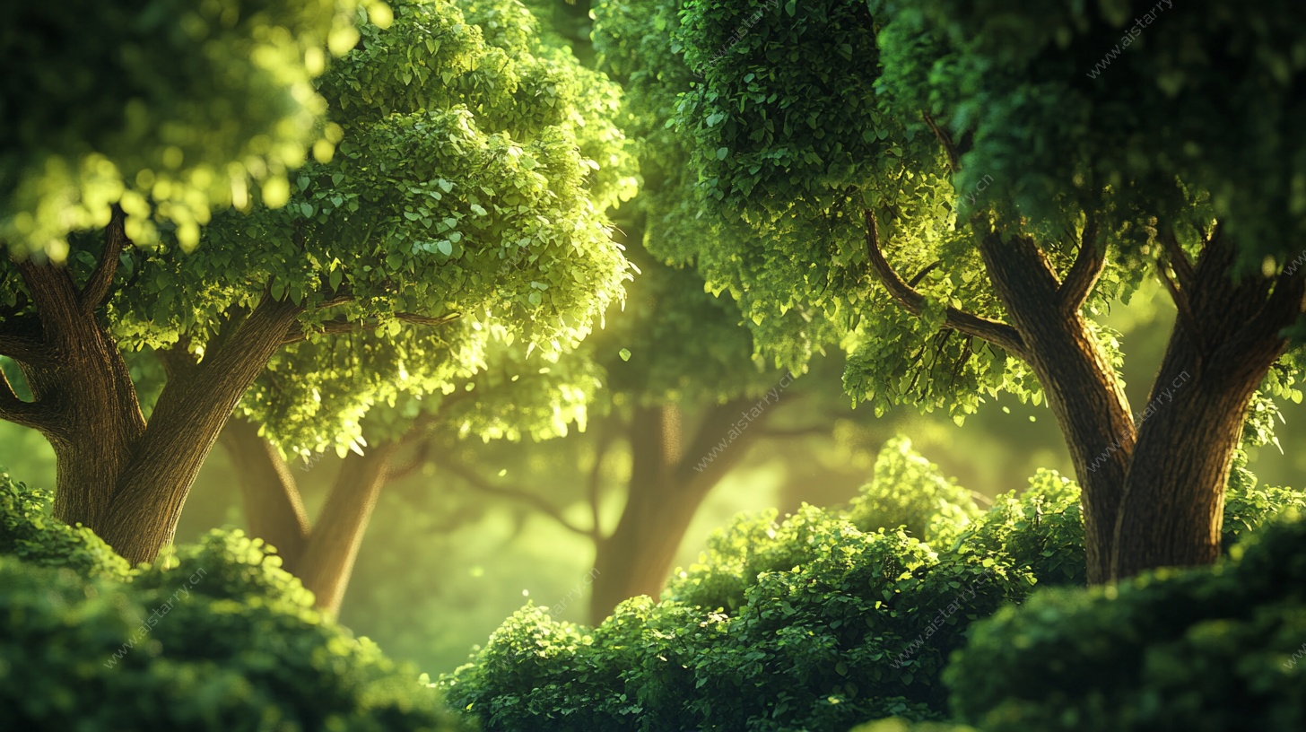 梦幻森林中的光影绿意