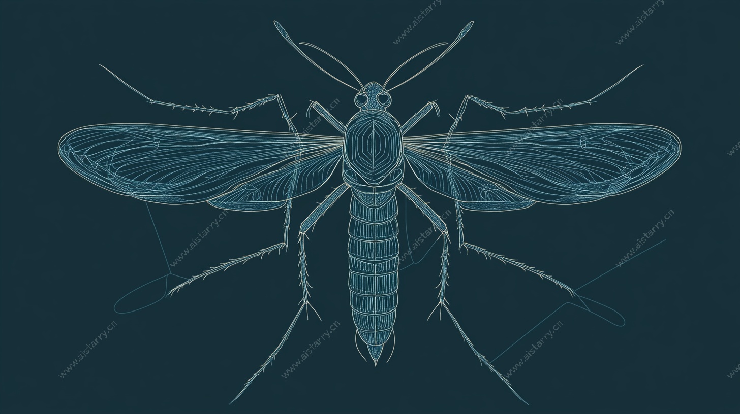 蓝色线条勾勒的透明蚊子