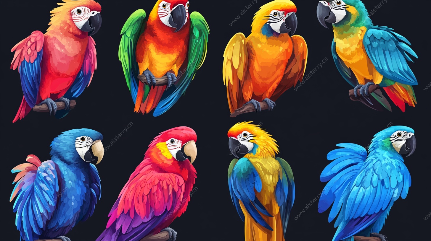 多彩鹦鹉插画集合