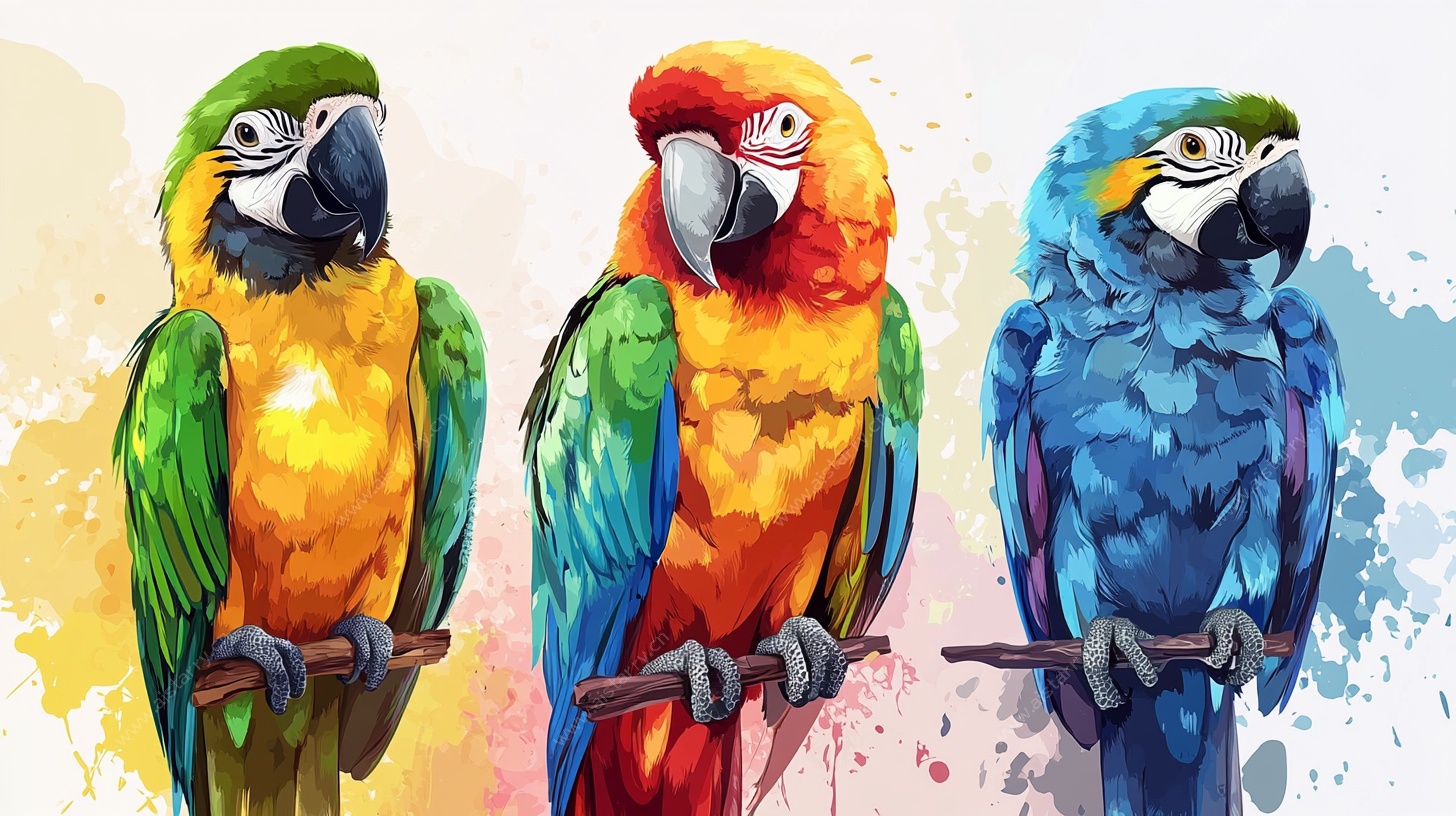 三只多彩鹦鹉插画
