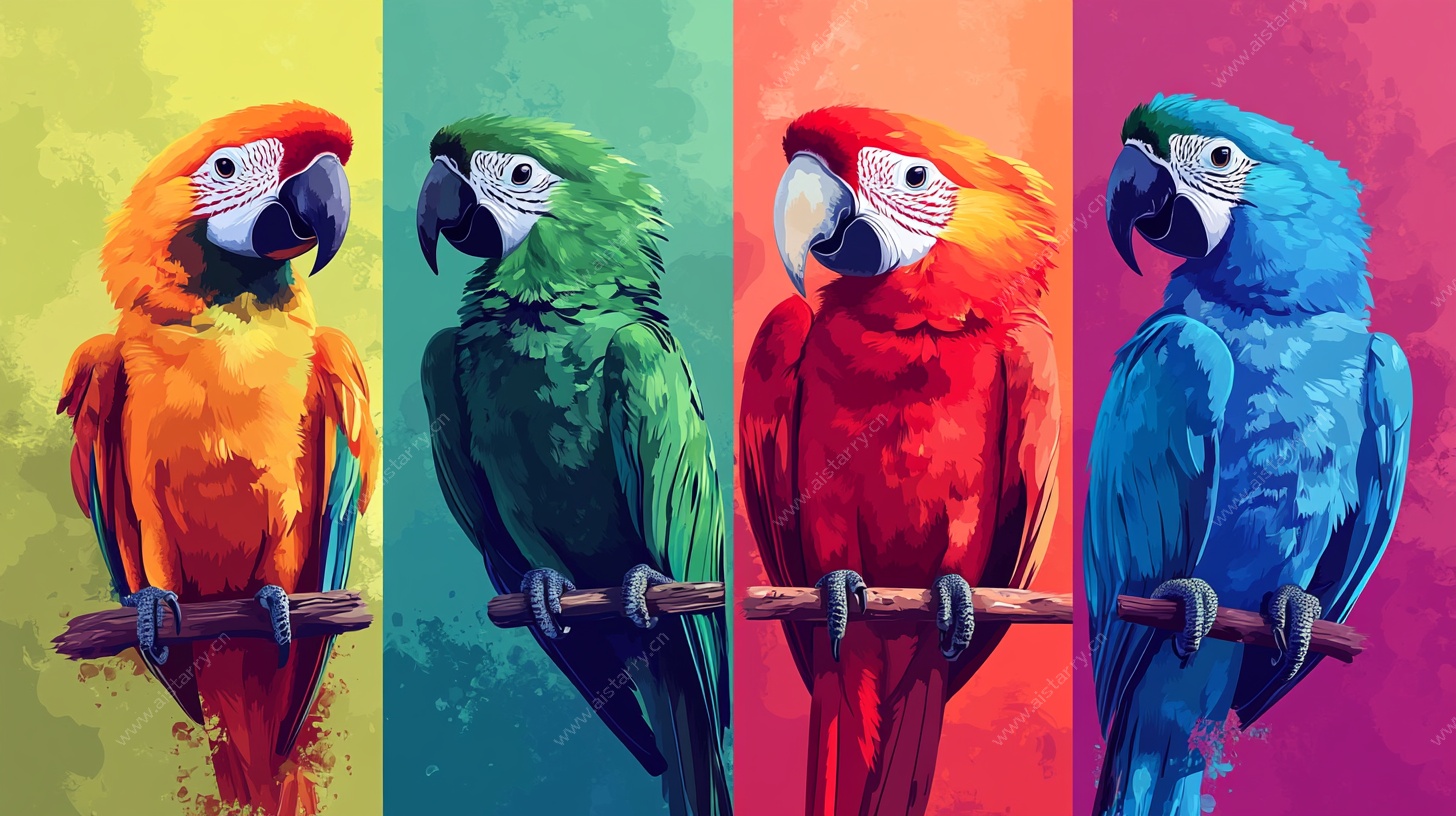 多彩鹦鹉插画