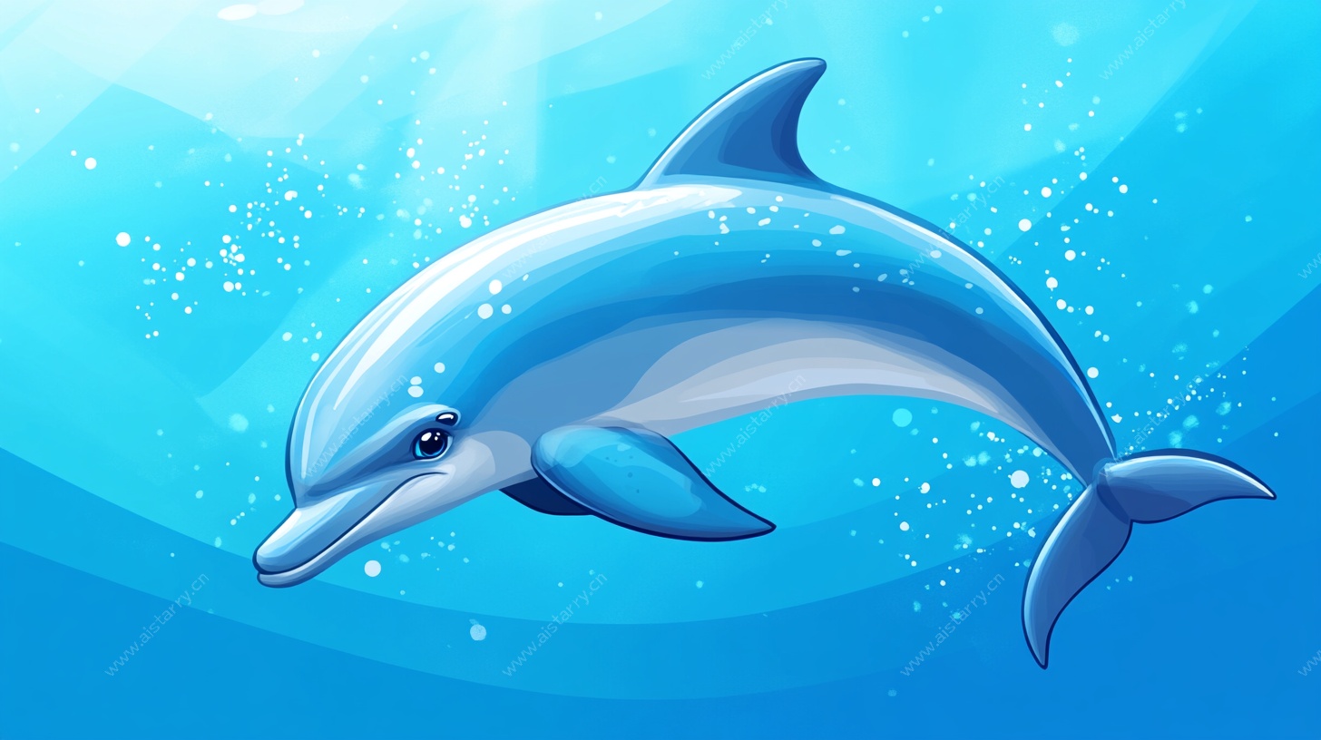 蓝色海豚畅游海洋插画