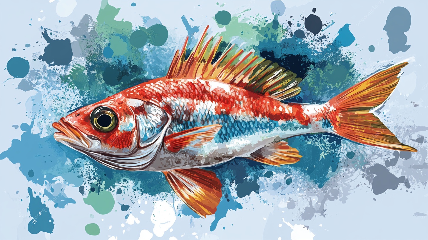 水彩风格的艳丽海鱼
