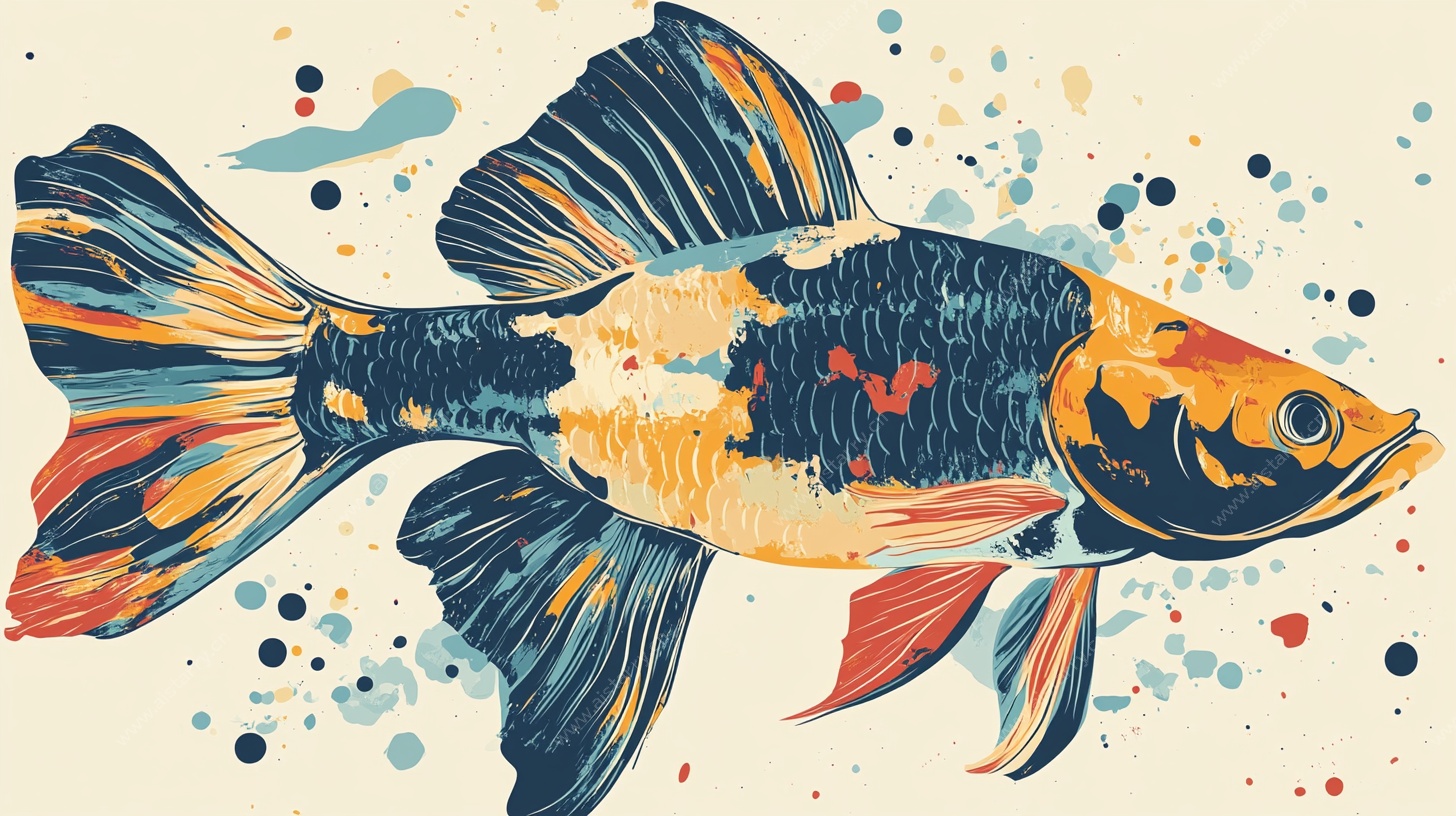 手绘多彩金鱼插画