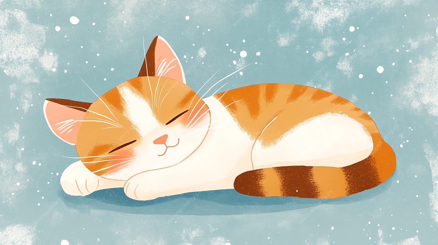 雪天酣睡的橘白猫咪