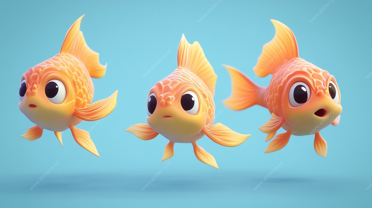 三只可爱的3D卡通小金鱼