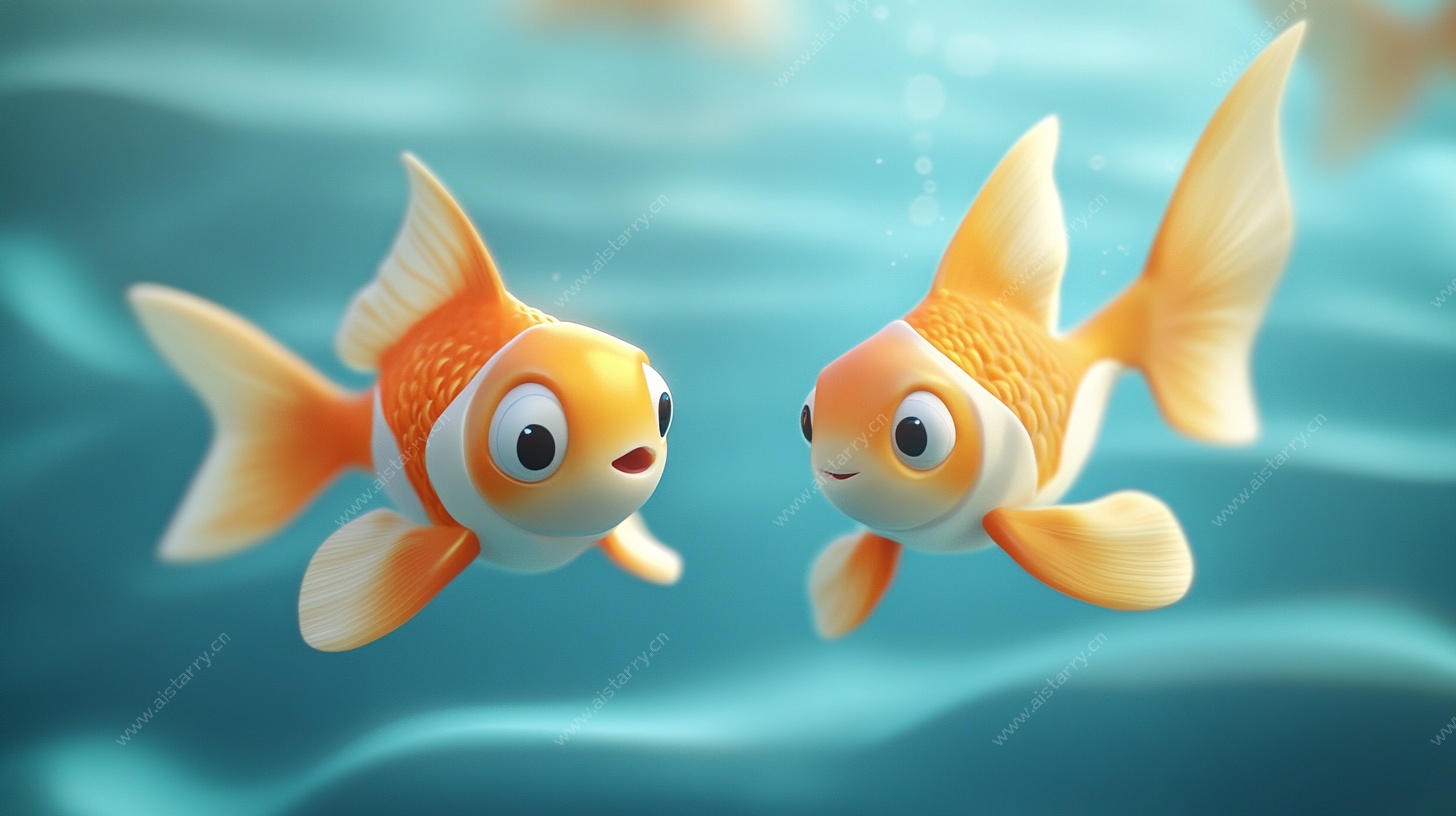 可爱金鱼水中对视