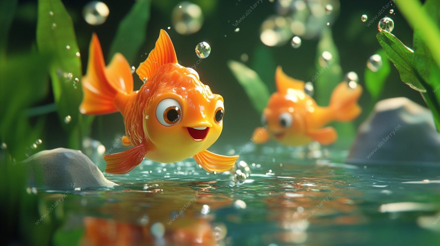 可爱金鱼水中游