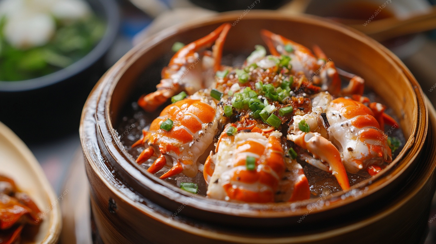 蒸笼里的美味蒜蓉蒸虾