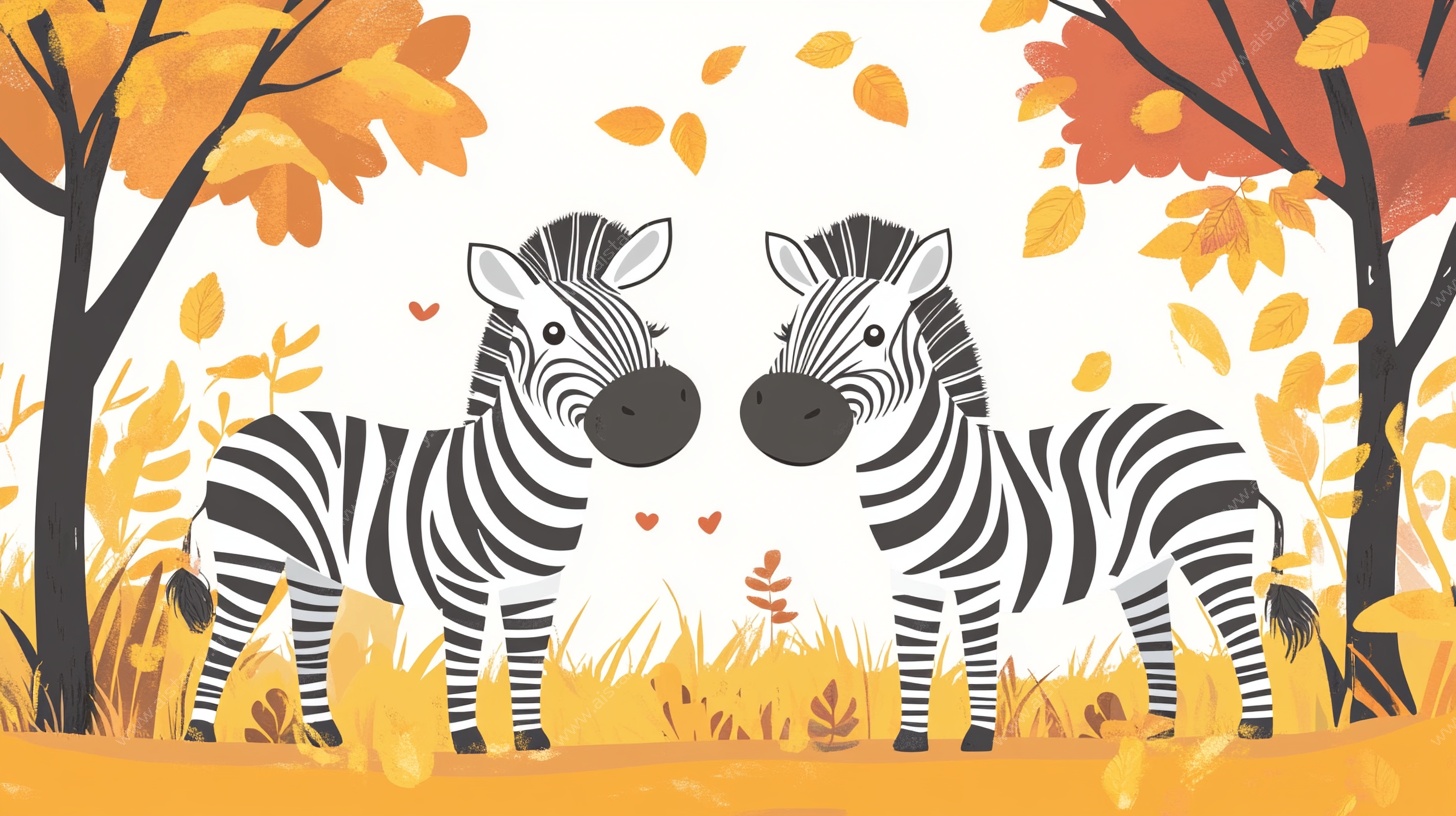 秋日森林中的斑马情侣