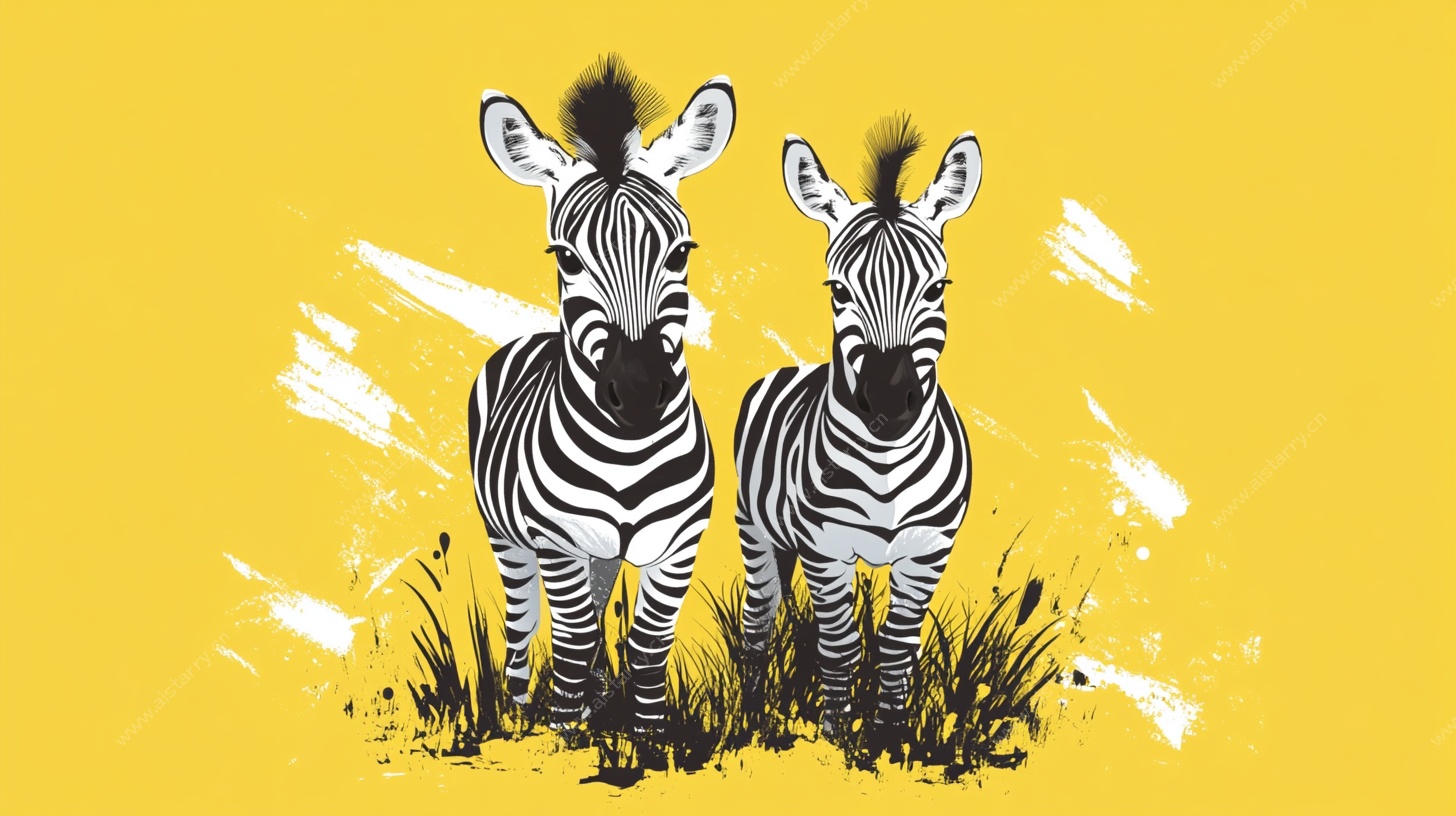 双斑马插画 活力背景