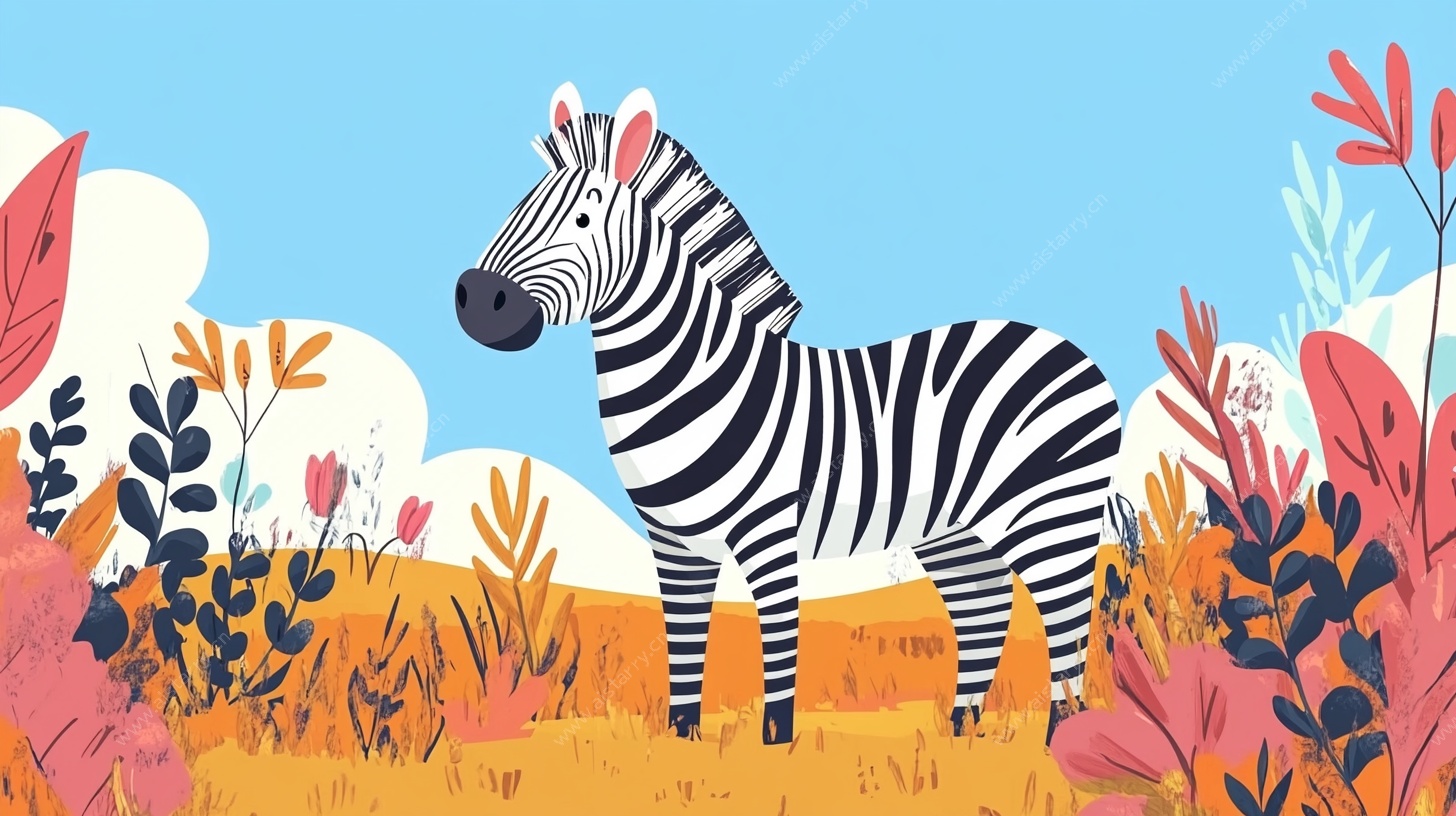 斑马在多彩植物间的图景