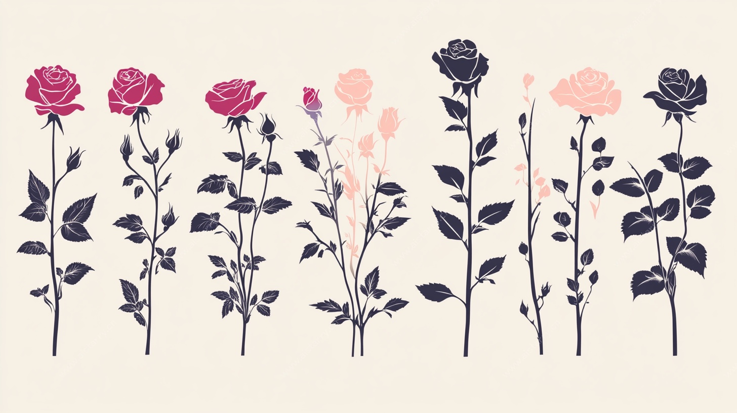 一排简约风格的玫瑰花图案