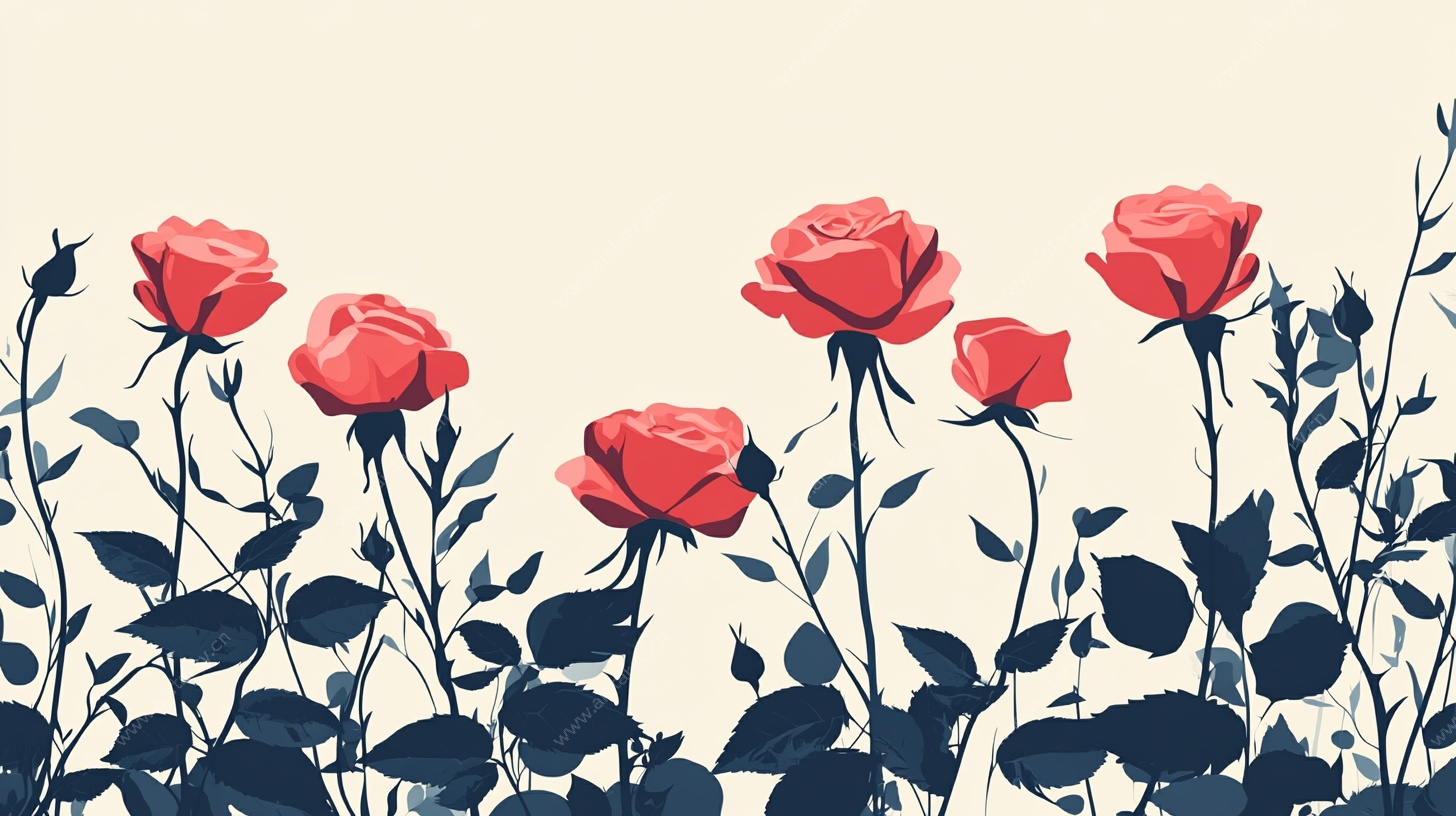 红玫瑰花卉插画