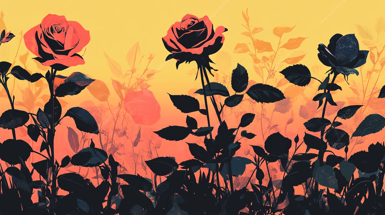 黄昏下的玫瑰剪影