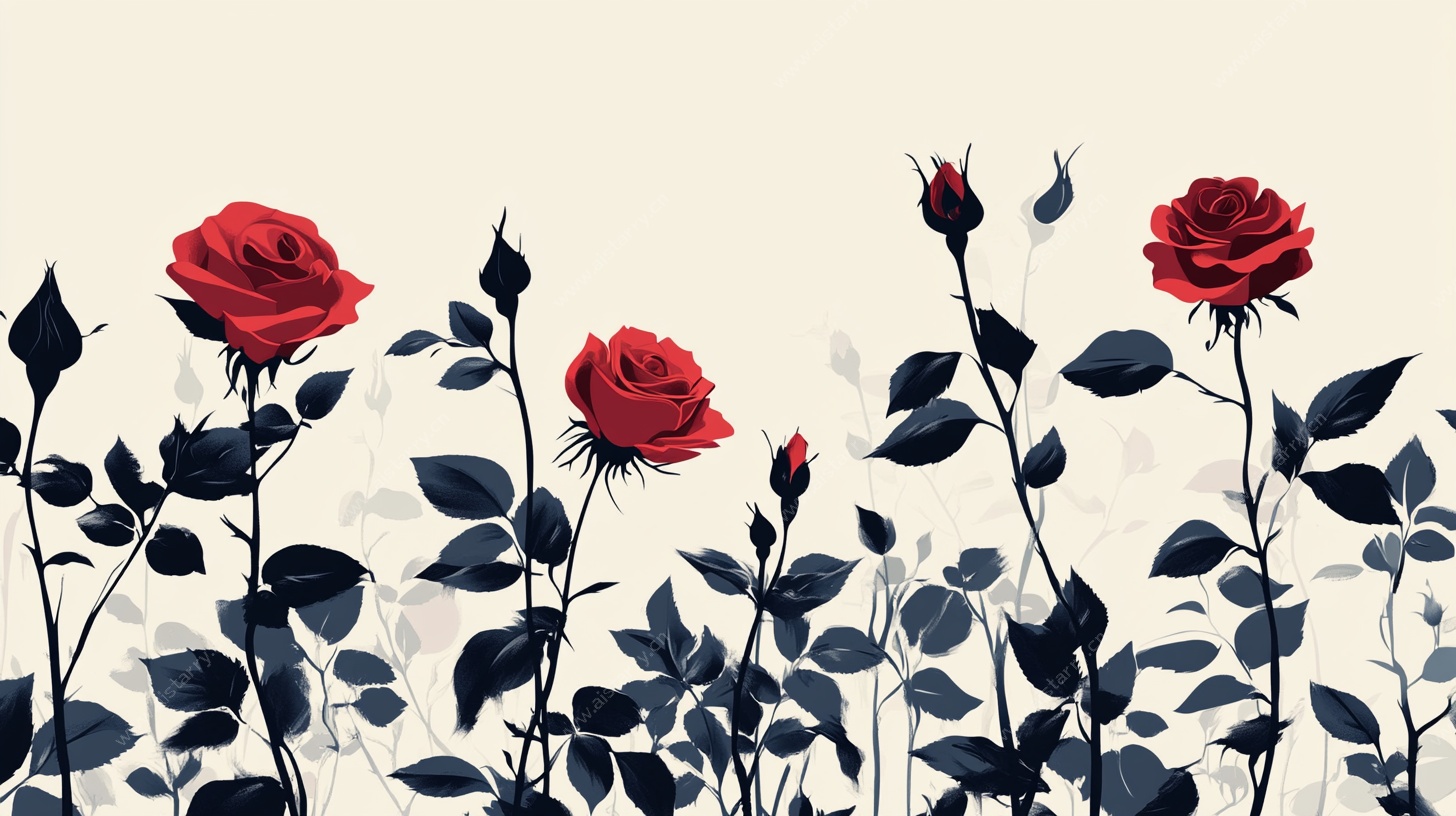红玫瑰花卉插画图