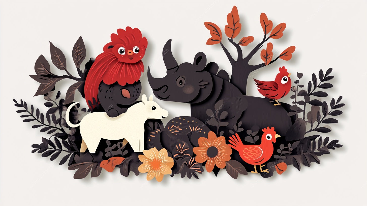 动物剪纸插画 自然小世界